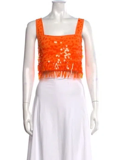Pre-owned Staud Polka Dot Print Square Neckline Crop Top In Orange