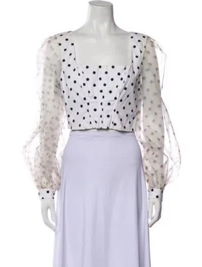 Pre-owned Staud Polka Dot Print Square Neckline Crop Top In White