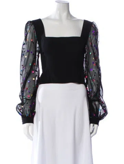 Pre-owned Staud Polka Dot Print Square Neckline Top In Black