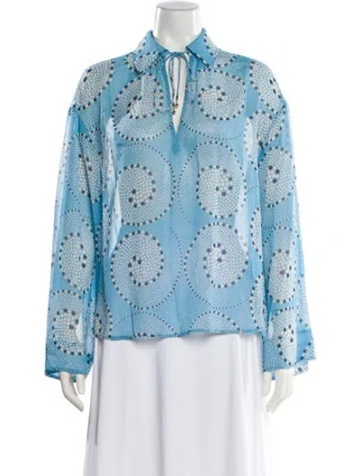 Pre-owned Staud Polka Dot Print Tie Neck Blouse In Blue
