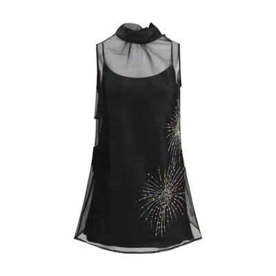Staud Albee Beaded-detail High-neck Mini Dress In Black