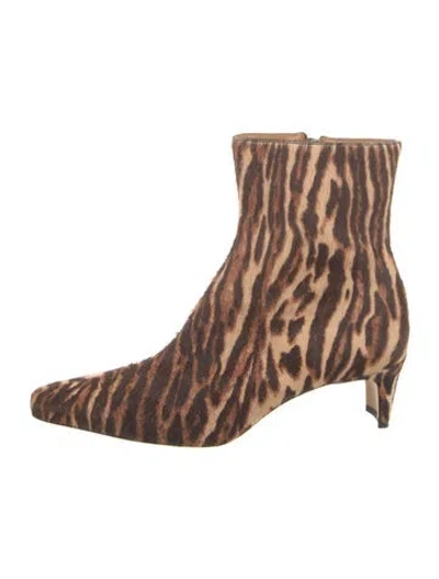 Pre-owned Staud Ponyhair Animal Print Boots In Brown