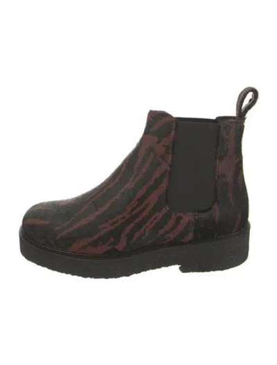 Pre-owned Staud Ponyhair Animal Print Chelsea Boots In Black/burgundy