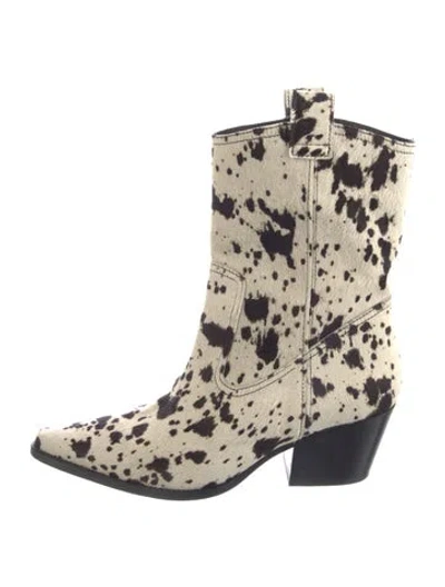Pre-owned Staud Ponyhair Animal Print Combat Boots In Neutral