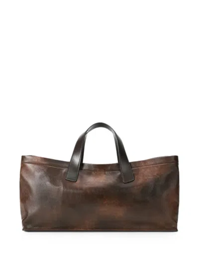 Staud Port Distressed-leather Tote Bag In Brown