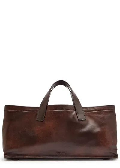 Staud Port Leather Tote In Brown