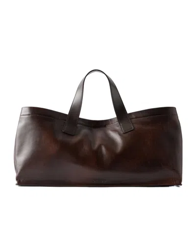 Staud Port Logo-debossed Leather Tote In Black