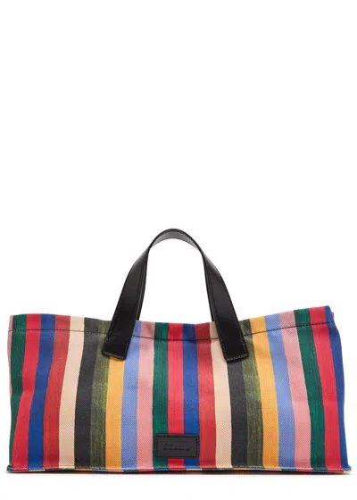 Staud Port Striped Leather And Canvas Tote In Multi