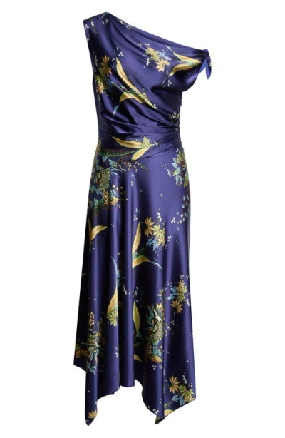 Staud Portia One-shoulder Silk Maxi Dress In Blue