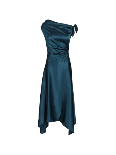 Staud Portia Silk Midi Dress In Blue
