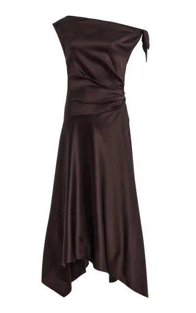 Staud Portia Silk-blend Midi Dress In Brown