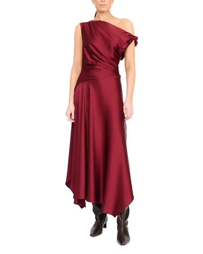 Staud Portia Tie-detailed Draped Silk-satin Dress In Burgundy