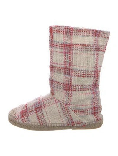 Pre-owned Staud Printed Boots In White