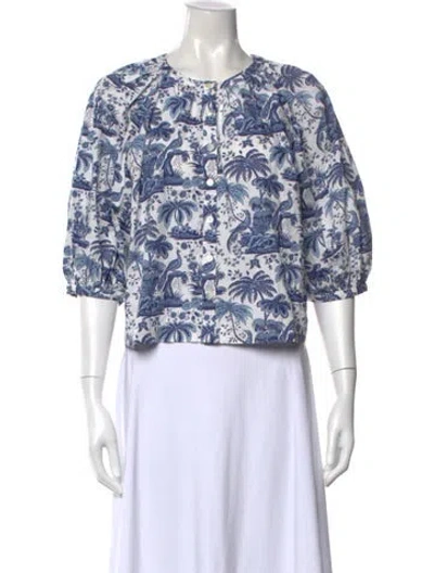 Pre-owned Staud Printed Crew Neck Blouse In Blue