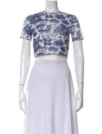 Pre-owned Staud Printed Crew Neck Crop Top In Blue