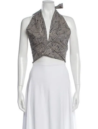 Pre-owned Staud Printed Halterneck Crop Top In Neutral