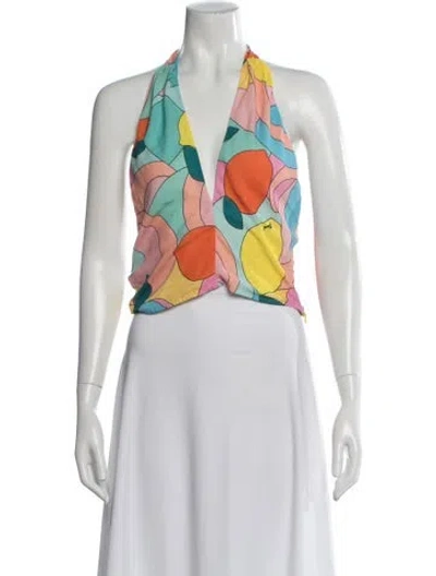 Pre-owned Staud Printed Halterneck Crop Top In Pink