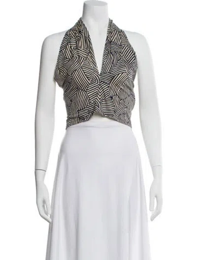 Pre-owned Staud Printed Halterneck Crop Top W/ Tags In Blue