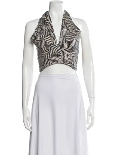 Pre-owned Staud Printed Halterneck Crop Top In Yellow