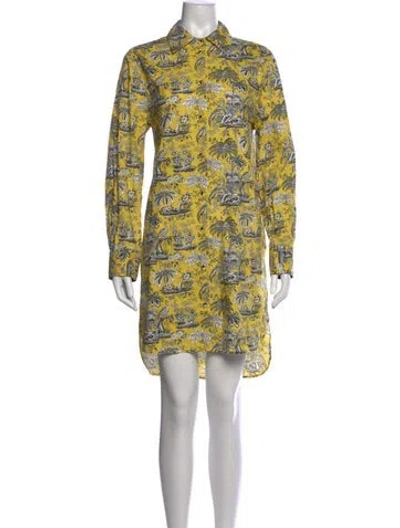 Pre-owned Staud Printed Knee-length Dress W/ Tags In Yellow