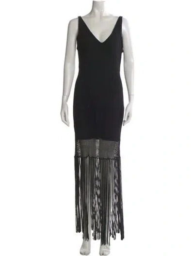 Pre-owned Staud Printed Long Dress In Black