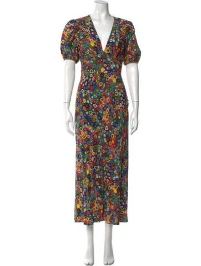 Pre-owned Staud Printed Long Dress In Black