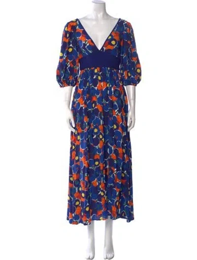Pre-owned Staud Printed Long Dress In Blue