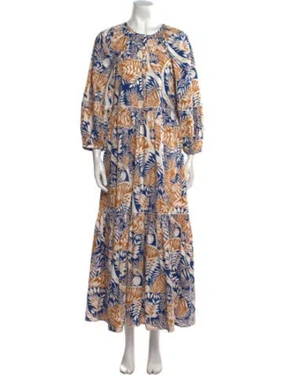 Pre-owned Staud Printed Long Dress In Blue