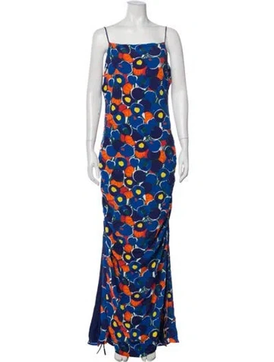 Pre-owned Staud Printed Long Dress In Blue