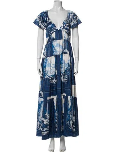 Pre-owned Staud Printed Long Dress In Blue