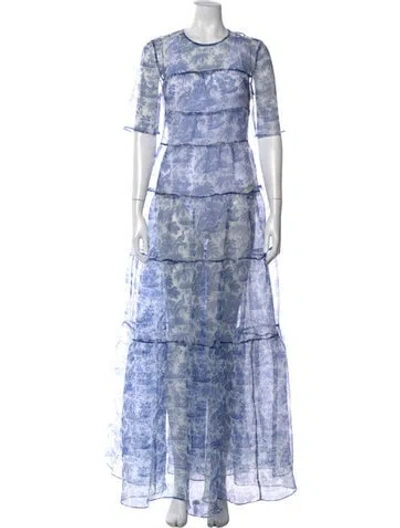 Pre-owned Staud Printed Long Dress In Blue