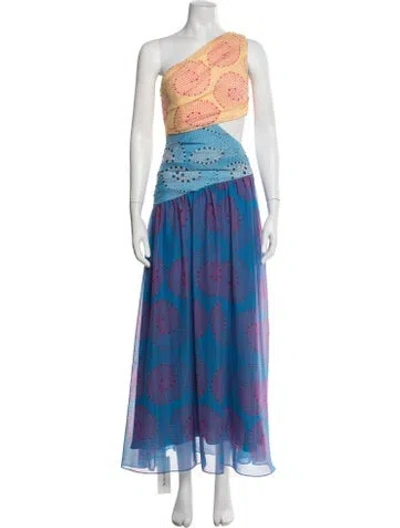 Pre-owned Staud Printed Long Dress In Blue