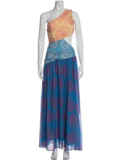 Pre-owned Staud Printed Long Dress In Blue