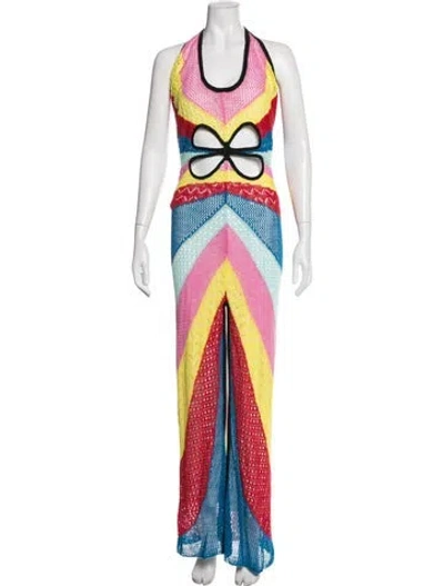 Pre-owned Staud Printed Long Dress In Blue