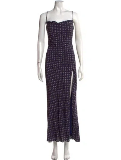 Pre-owned Staud Printed Long Dress In Blue