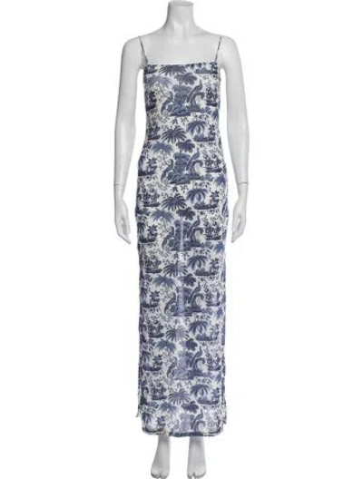 Pre-owned Staud Printed Long Dress In Blue/white