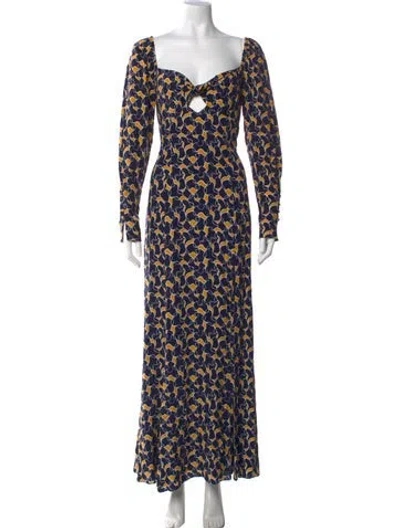 Pre-owned Staud Printed Long Dress In Blue/yellow