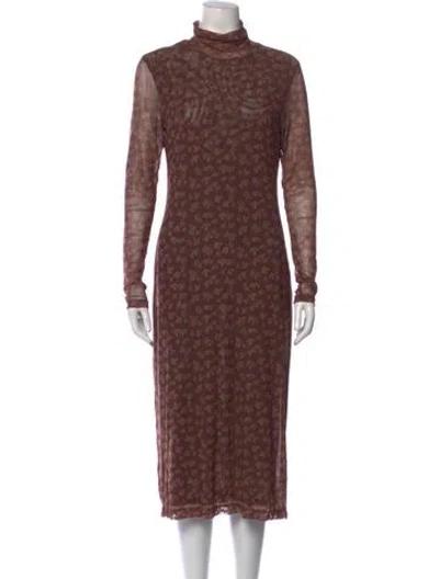 Pre-owned Staud Printed Long Dress In Brown