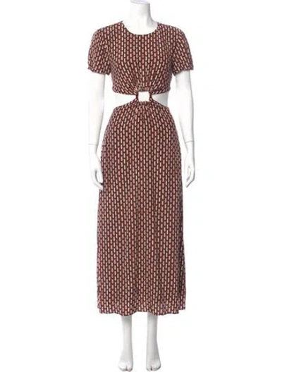 Pre-owned Staud Printed Long Dress In Neutral