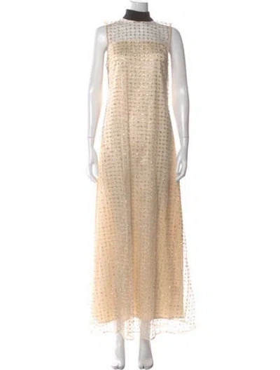 Pre-owned Staud Printed Long Dress In Neutral