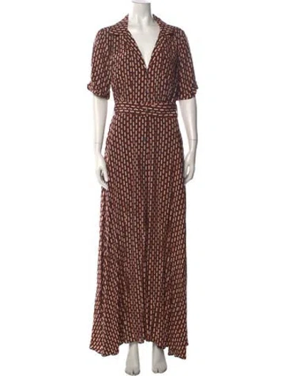 Pre-owned Staud Printed Long Dress In Neutral