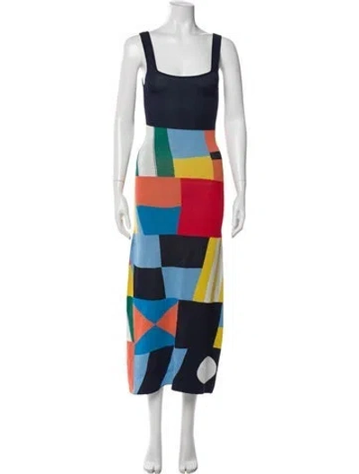 Pre-owned Staud Printed Long Dress W/ Tags In Blue