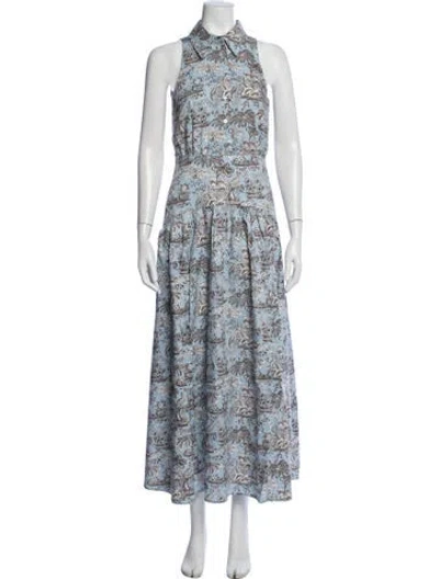 Pre-owned Staud Printed Long Dress W/ Tags In Blue