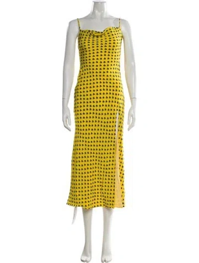 Pre-owned Staud Printed Long Dress In Yellow