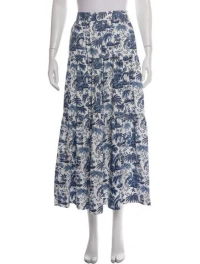 Pre-owned Staud Printed Long Skirt In Blue