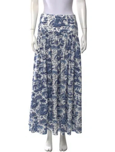 Pre-owned Staud Printed Long Skirt In Blue