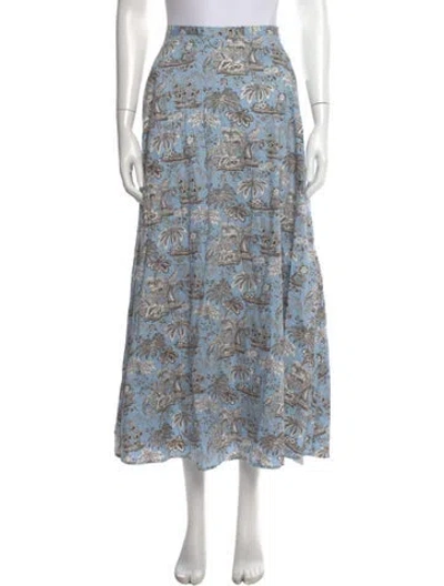 Pre-owned Staud Printed Long Skirt In Blue