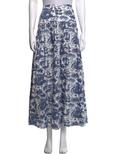 Pre-owned Staud Printed Long Skirt In White