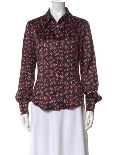 Pre-owned Staud Printed Long Sleeve Blouse In Black