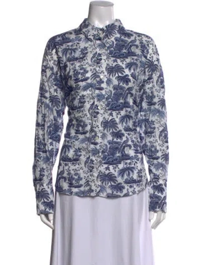 Pre-owned Staud Printed Long Sleeve Blouse In Blue